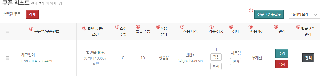 쿠폰 사용리스트 