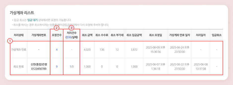 가상계좌 리스트