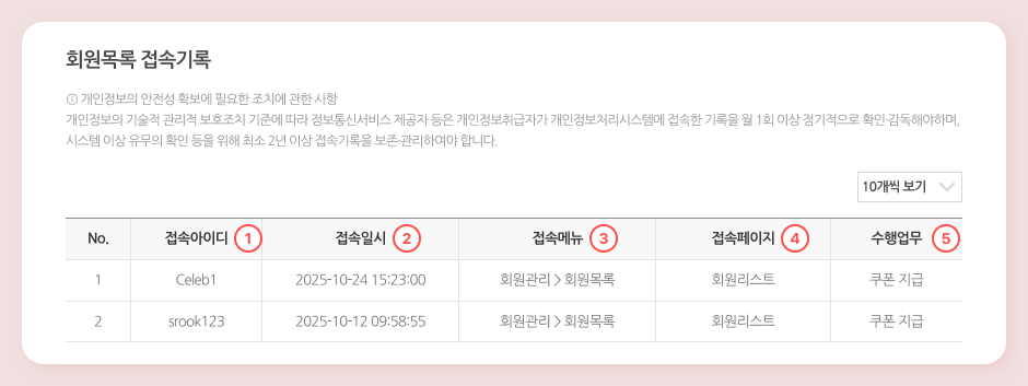 회원목록 접속기록